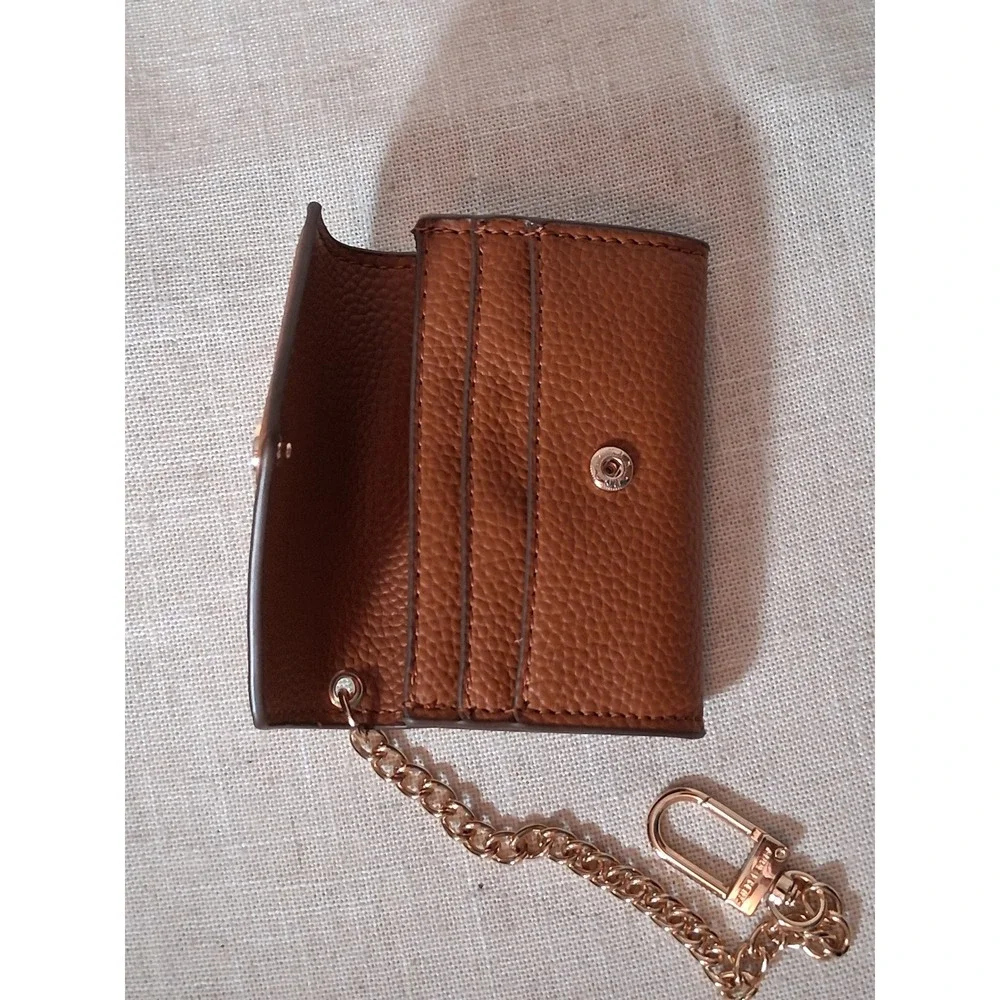Anne Klein Cognac Brown Pebbled Card Case Mini Envelope Keychain Wallet